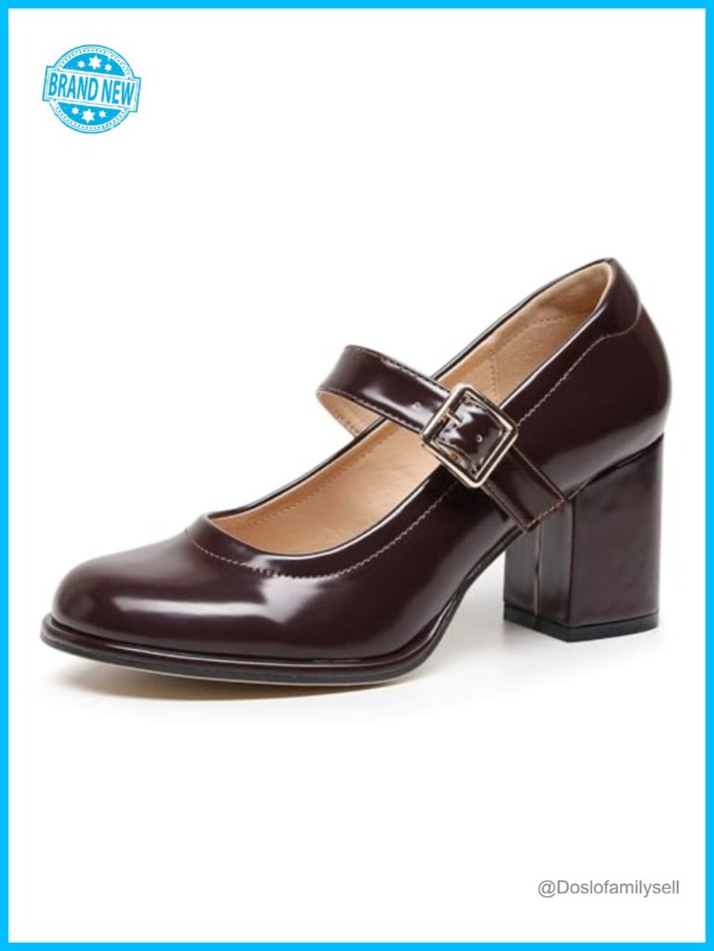 VenusCelia Mary Jane Pump Heeled Shoe PU Mary Jane with Adjustable Buckle